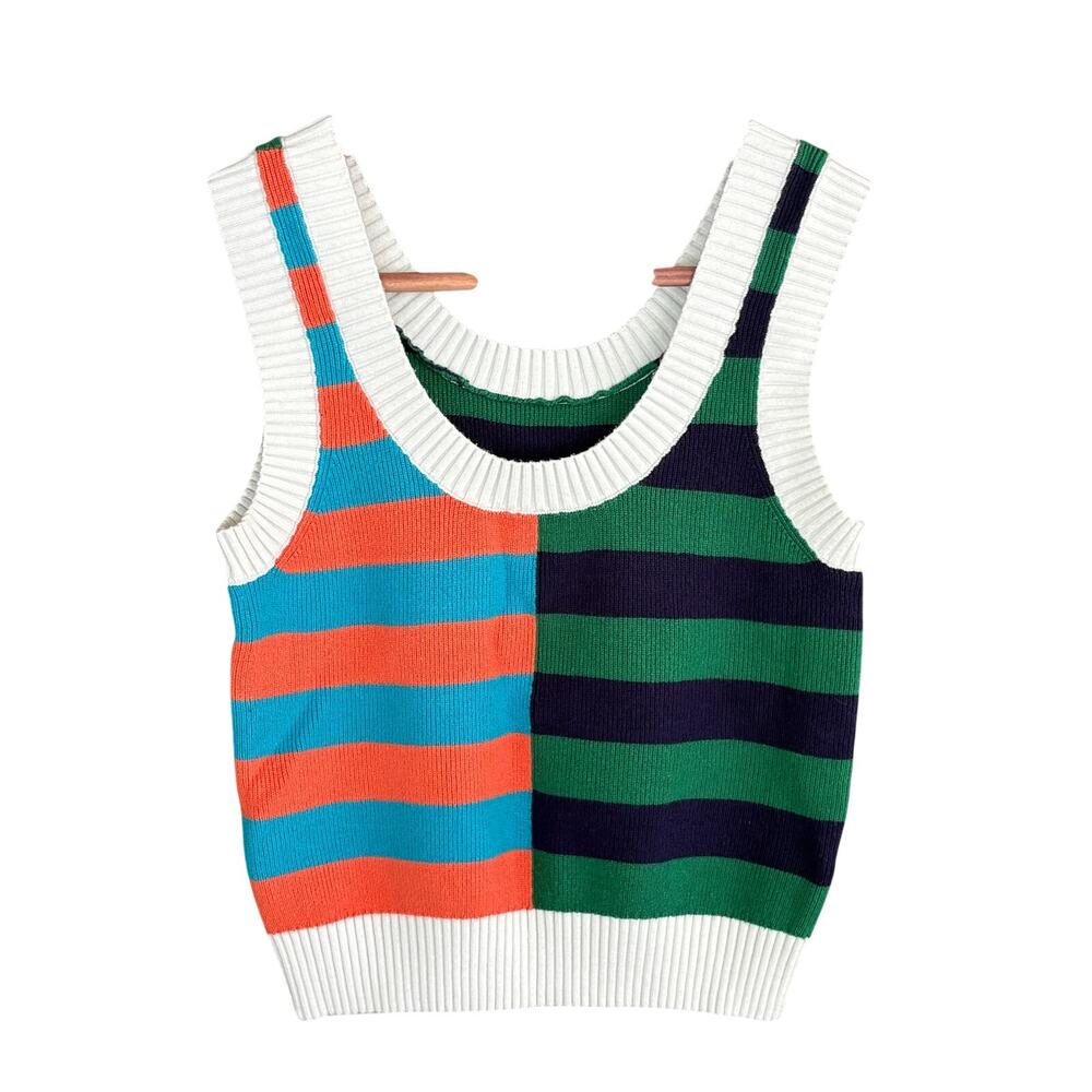 Stripe Crop Sweater Tank Top S Academia Prep Y2K Resort Travel